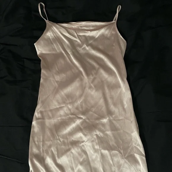shein satin slip dress SHEIN Plus Draped Neck Split Thigh Slip Dress